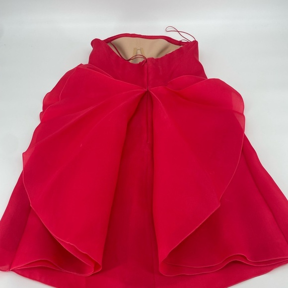 Ralph Lauren Purple Label Silk Red Mini Dress Cocktail Ruffle Strapless Runway 4 - Picture 15 of 16